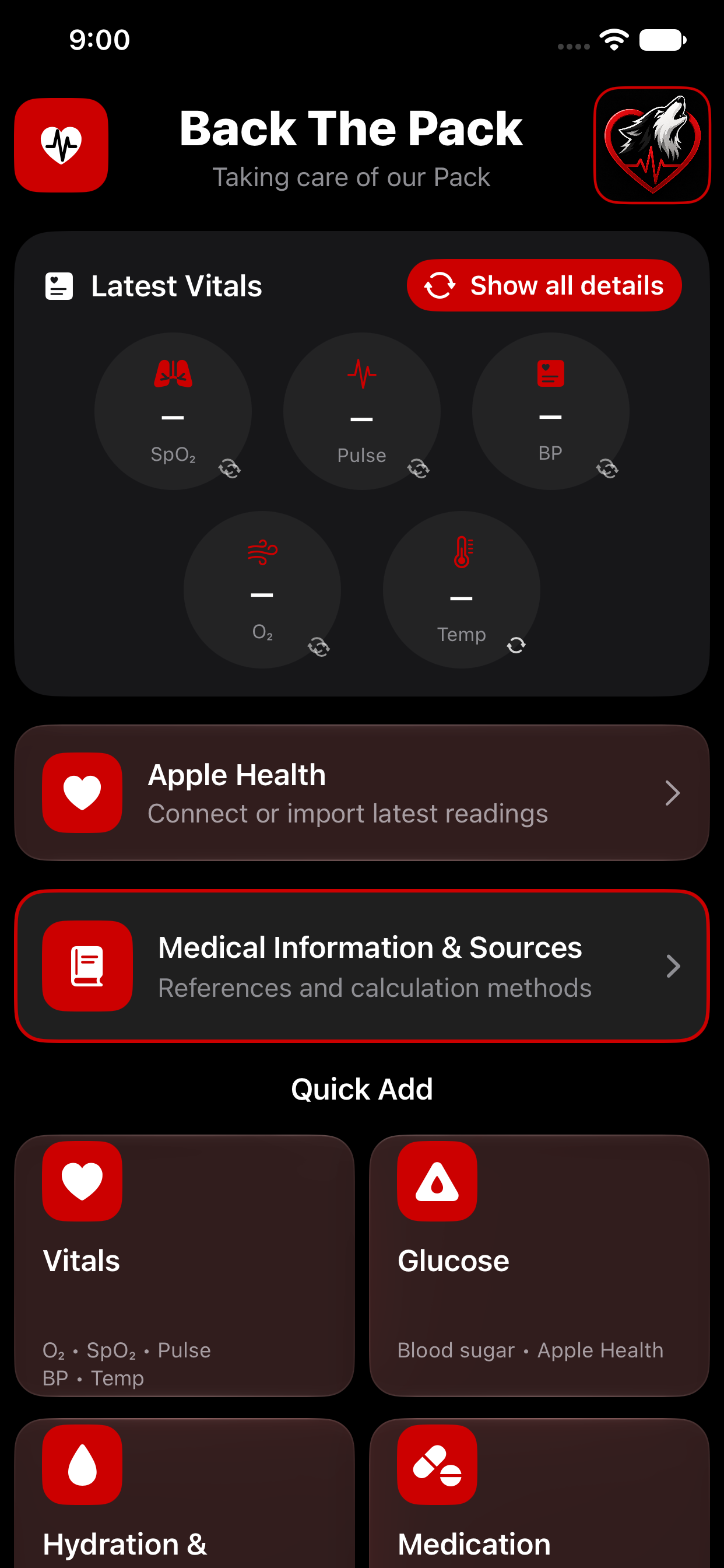 Back The Pack care dashboard